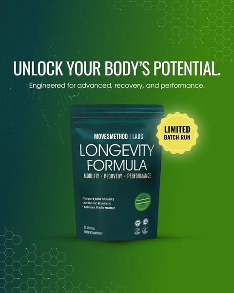 A high-contrast vertical ad for a dietary supplement pouch using professional, science-backed imagery and direct, benefit-driven value propositions.